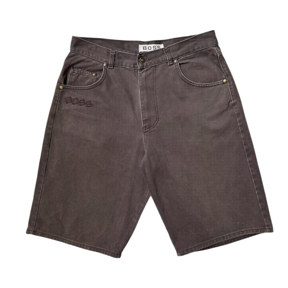 Y2K Vintage BOSS denim shorts baggy highwaisted faded brown wash streetwear.